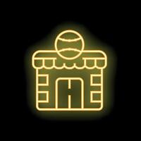 Neon sign representing a sports bar with a bright baseball icon above the awning vector