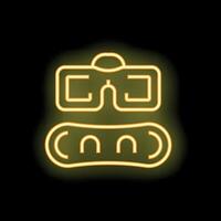 Neon sign showing virtual reality headset with controllers glowing on black background vector