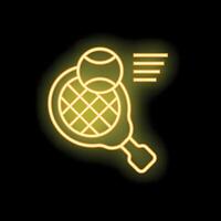 Yellow neon style icon of tennis racket hitting ball with speed lines vector