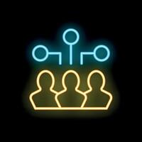 Neon icon of a network of three people sharing ideas vector