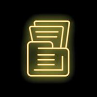 Neon yellow folder icon with papers sticking out on black background vector
