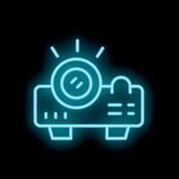 Neon projector shining light beam on black background vector