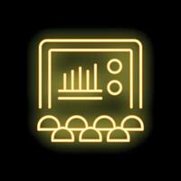 Neon icon of audience watching growing bar chart on screen vector