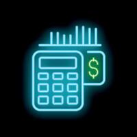 Calculator showing increasing profits with bar graph and dollar sign in neon light style vector