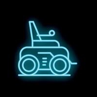 Blue neon icon of a ride on mower for lawn care vector