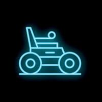 Blue neon sign of moon rover exploring space on black background vector