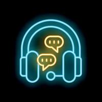 Neon headset with speech bubbles representing online communication vector