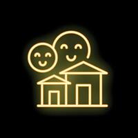 Neon icon of houses and happy faces representing community vector