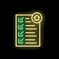 Neon house checklist icon glowing on black background vector