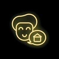 Neon icon of a person talking about home representing stay at home concept vector