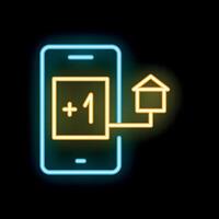 Neon icon of smartphone adding smart home device to system vector