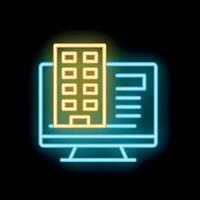 Neon icon of building appearing on computer screen vector
