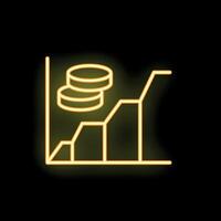 Neon yellow savings increasing graph icon on black background vector