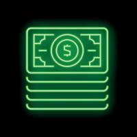 Green neon sign of stack of money on black background vector