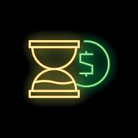 Neon sign representing hourglass measuring time passing with dollar sign showing money value vector