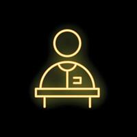 Neon icon of receptionist standing behind counter desk vector