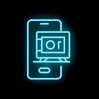 Neon icon of smartphone displaying augmented reality content vector