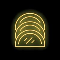 Neon sign of three empanadas glowing on black background vector