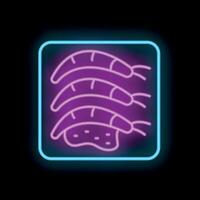 Neon sign showing shrimps and sauce on black background vector
