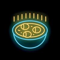 Neon sign of a hot bowl of soup with dumplings steaming vector
