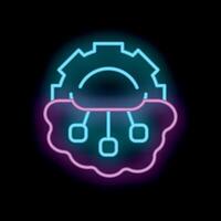 Neon icon of cloud computing connecting devices with gear representing settings vector