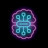 Neon artificial intelligence concept with brain and chip vector