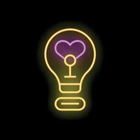 Neon lightbulb glowing with heart symbol inside representing love for ideas vector