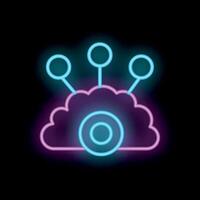 Neon style icon of cloud computing system monitoring data vector
