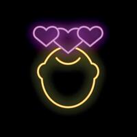 Neon sign of a smiling face with hearts representing love, romance, and happiness vector