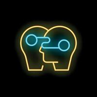 Neon icon of two heads sharing thoughts representing telepathy vector