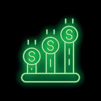 Neon green dollar coins increasing value on a platform vector