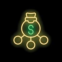 Neon sign depicting a money bag linked to three circles, symbolizing a diversified investment strategy vector