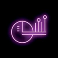 Purple neon sign showing pie chart and bar graph on black background vector