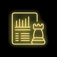 Neon icon of business strategy showing chess piece and analytics report vector