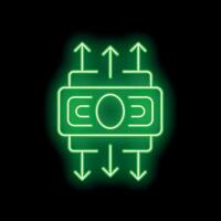 Neon green money transfer showing investment growth on black background vector