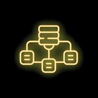 Neon yellow database server icon connecting with computers on black background vector