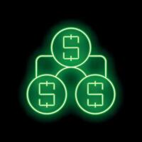 Neon green business structure icon showing coins making a pyramid vector