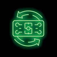 Neon green icon of a circuit board with rotating arrows symbolizing machine learning process vector