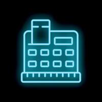 Neon cash register icon with credit card inserting displaying modern payment methods vector