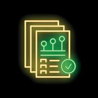 Neon icon of documents with checkmark representing successful audit vector