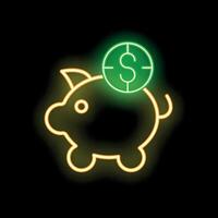 Neon piggy bank saving money with target sign on black background vector
