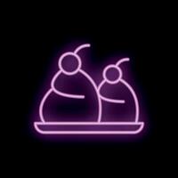 Neon sign representing two desserts with cherries on top on a plate vector