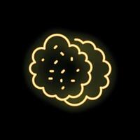 Neon sign showing two chocolate chip cookies on black background vector