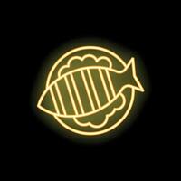 Neon sign of fish lying on plate with garnish vector