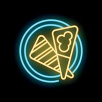 Neon sign showing two ice cream cones with sprinkles on a round background vector