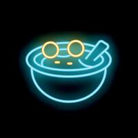 Neon sign of a bowl of soup with croutons and a spoon vector