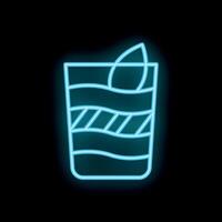 Blue neon sign of cocktail with slice of lime on black background vector