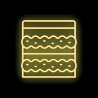 Neon yellow cake decorated with cream on black background icon vector