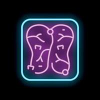 Glowing neon sign of human brain with neural connections inside of rounded square vector