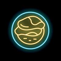 Neon sign showing chicken on a plate with blue border vector